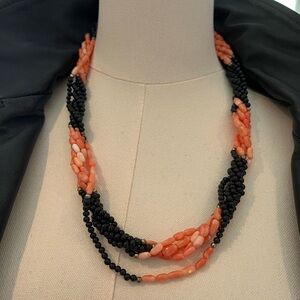 Elegant Black and Coral Beaded Necklace
